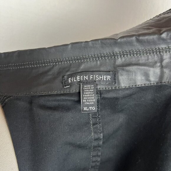 EILEEN FISHER Jacket XL Womens Black Faux Leather Moto Zip Front Casual Pockets - Picture 5 of 9
